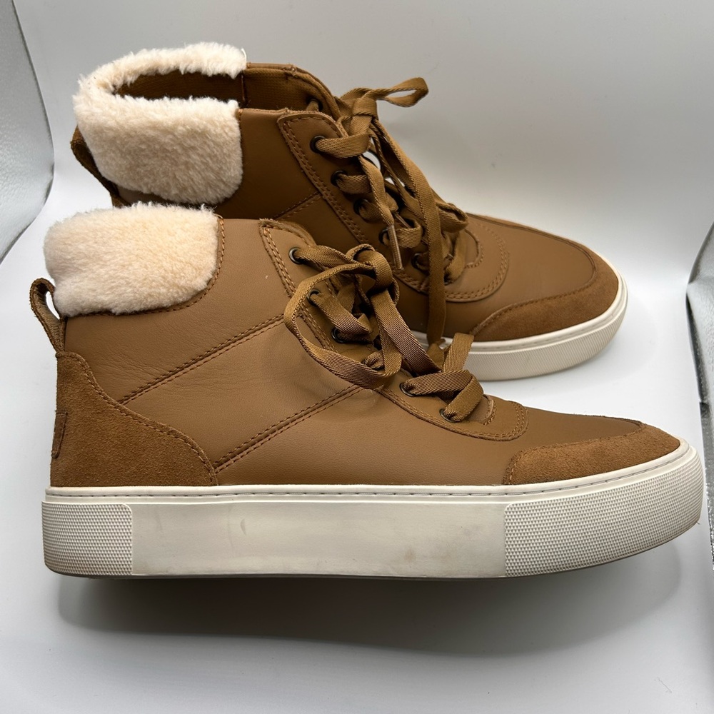 UGG Plush Shearling Lined Cakewalk High Chestnut Brown Trainer Sz 8.5 - Picture 6 of 9